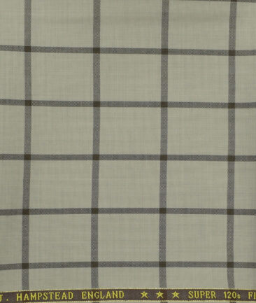 J.Hampstead Men's Wool Checks Super 120's Unstitched Trouser Fabric (Light Beigeish Grey) - Image 2