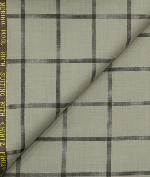 J.Hampstead Men's Wool Checks Super 120's1.30 Meter Unstitched Trouser Fabric (Light Beigeish Grey)