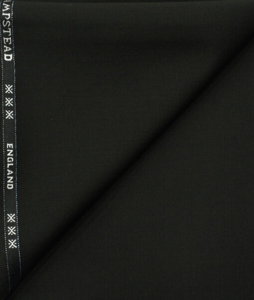 J.Hampstead Men's Wool Solids Super 130's1.30 Meter Unstitched Trouser Fabric (Black)