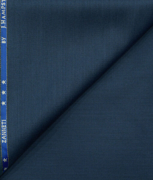 J.Hampstead Men's Wool Structured Super 130's1.30 Meter Unstitched Trouser Fabric (Blue)