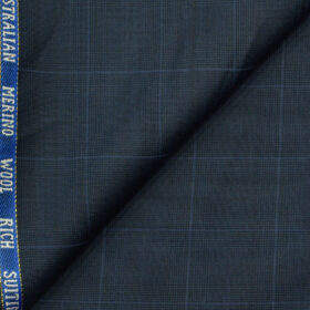 J.Hampstead Men's Wool Checks Super 130's1.30 Meter Unstitched Trouser Fabric (Blue)