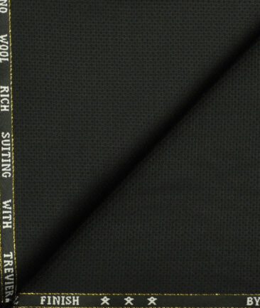J.Hampstead Men's Wool Structured Super 130's1.30 Meter Unstitched Trouser Fabric (Black)