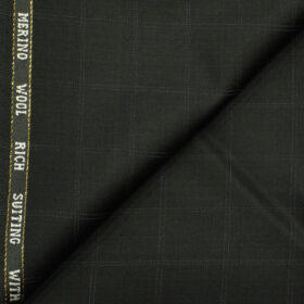 J.Hampstead Men's Wool Checks Super 130's1.30 Meter Unstitched Trouser Fabric (Black)