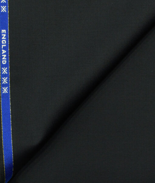 J.Hampstead Men's Wool Solids Super 140's1.30 Meter Unstitched Trouser Fabric (Black)