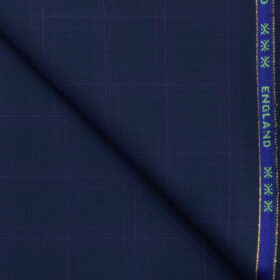 J.Hampstead Men's Wool Checks Super 140's1.30 Meter Unstitched Trouser Fabric (Dark Blue)