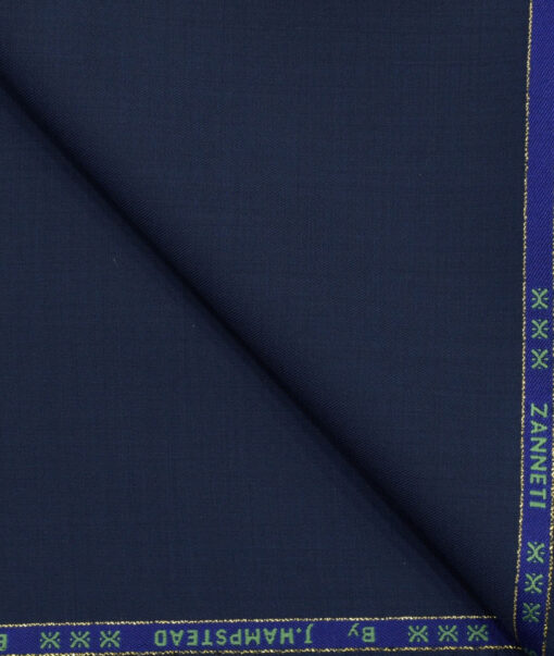 J.Hampstead Men's Wool Solids Super 140's1.30 Meter Unstitched Trouser Fabric (Dark Blue)