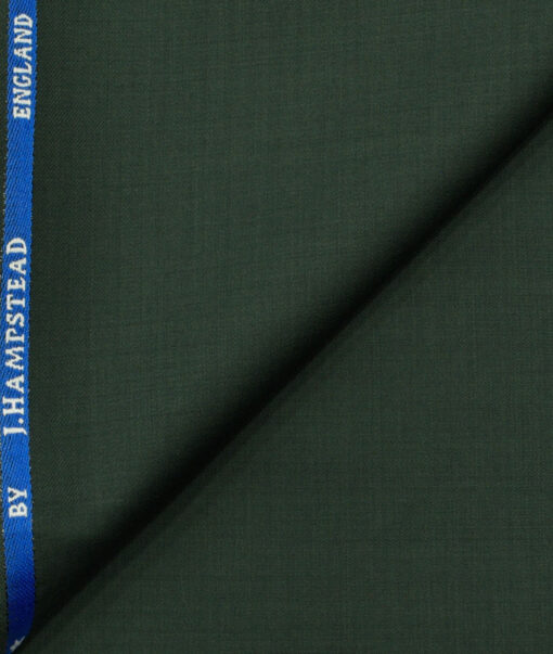 J.Hampstead Men's Wool Solids Super 130's1.30 Meter Unstitched Trouser Fabric (Dark Pine Green)