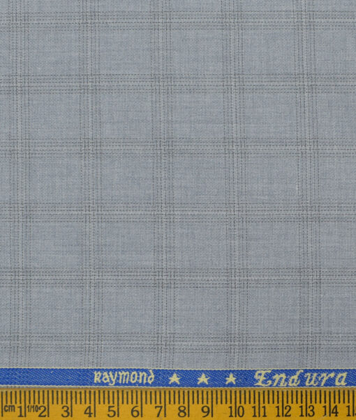 Raymond Men's Polyester Viscose Checks 3.75 Meter Unstitched Suiting Fabric (Sky Blue)