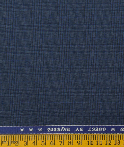 Raymond Men's Polyester Viscose Checks 3.75 Meter Unstitched Suiting Fabric (Royal Blue)