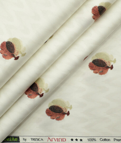 Arvind Men's  Premium Cotton Printed 2.25 Meter Unstitched Shirting Fabric (White)