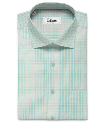 Arvind Men's Pure Cotton Checks 2.25 Meter Unstitched Shirting Fabric (White & Arctic Blue)