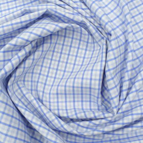 Arvind Men's Pure Cotton Checks 2.25 Meter Unstitched Shirting Fabric (White & Blue)