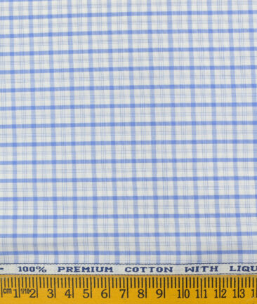 Arvind Men's Pure Cotton Checks 2.25 Meter Unstitched Shirting Fabric (White & Blue)