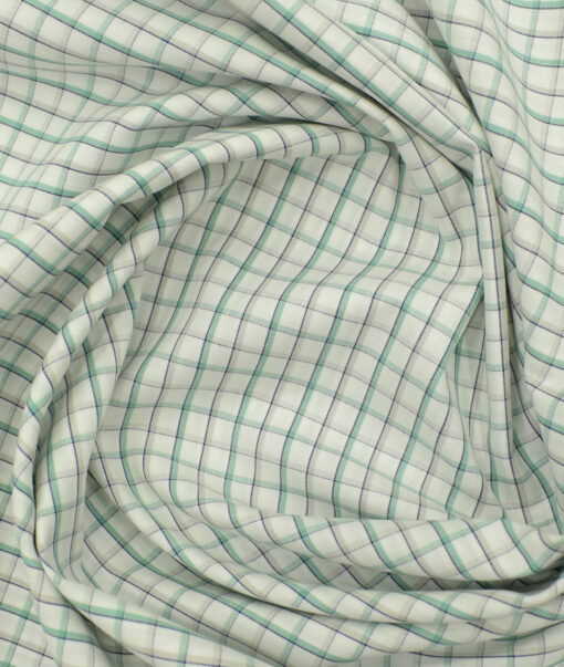 Arvind Men's Pure Cotton Checks 2.25 Meter Unstitched Shirting Fabric (White & Green)
