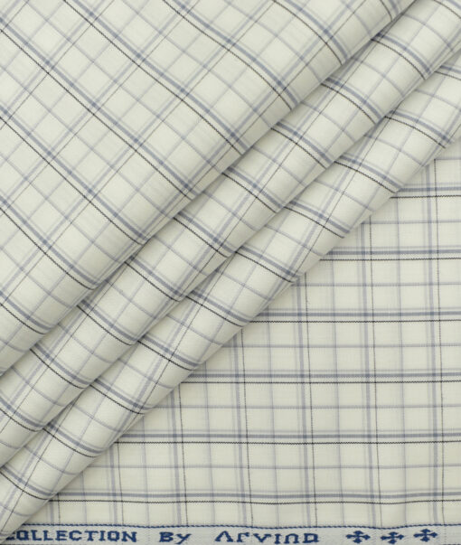 Arvind Men's Pure Cotton Checks 2.25 Meter Unstitched Shirting Fabric (White & Grey)