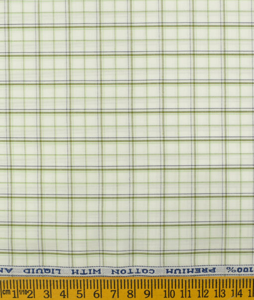 Arvind Men's Pure Cotton Checks 2.25 Meter Unstitched Shirting Fabric (White & Olive Green)