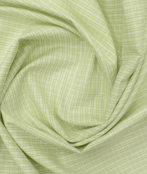 Arvind Men's Pure Cotton Checks 2.25 Meter Unstitched Shirting Fabric (White & Olive Green)