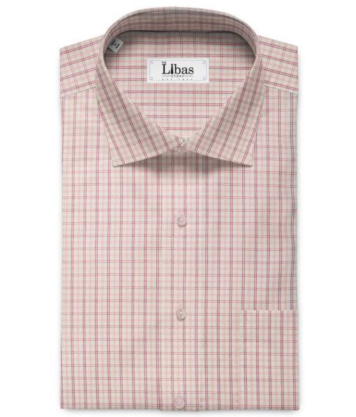 Arvind Men's Pure Cotton Checks 2.25 Meter Unstitched Shirting Fabric (White & Pink)
