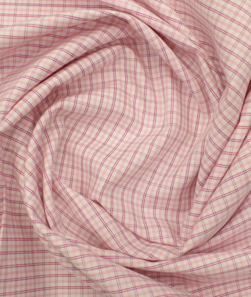 Arvind Men's Pure Cotton Checks 2.25 Meter Unstitched Shirting Fabric (White & Pink)