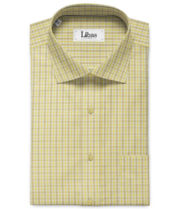 Arvind Men's Pure Cotton Checks 2.25 Meter Unstitched Shirting Fabric (White & Yellow)