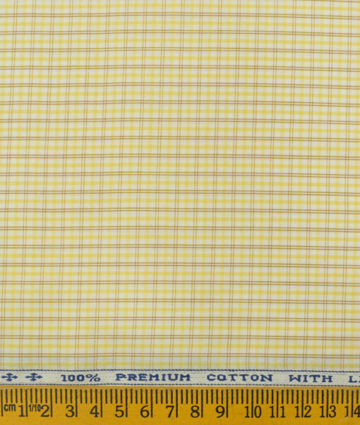 Arvind Men's Pure Cotton Checks 2.25 Meter Unstitched Shirting Fabric (White & Yellow)