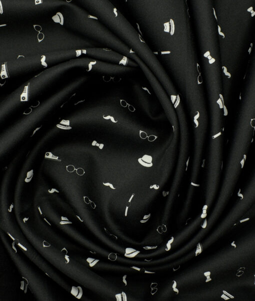 Arvind Men's  Premium Cotton Printed 2.25 Meter Unstitched Shirting Fabric (Black)