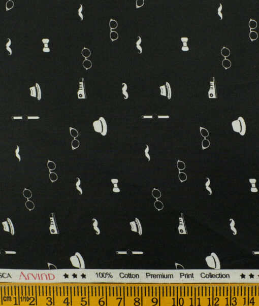 Arvind Men's  Premium Cotton Printed 2.25 Meter Unstitched Shirting Fabric (Black)