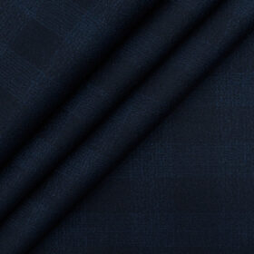 Absoluto Men's Terry Rayon Checks 3.75 Meter Unstitched Suiting Fabric (Dark Blue)