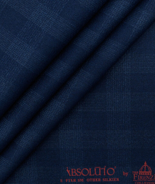 Absoluto Men's Terry Rayon Checks 3.75 Meter Unstitched Suiting Fabric (Royal Blue)