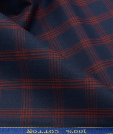 Cadini Men's Pure Cotton Checks 2.25 Meter Unstitched Shirting Fabric (Dark Blue)