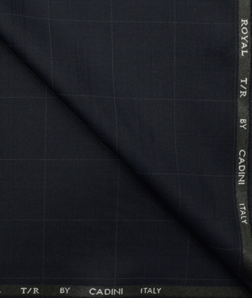 Cadini Men's Terry Rayon Checks 3.75 Meter Unstitched Suiting Fabric (Dark Navy Blue)