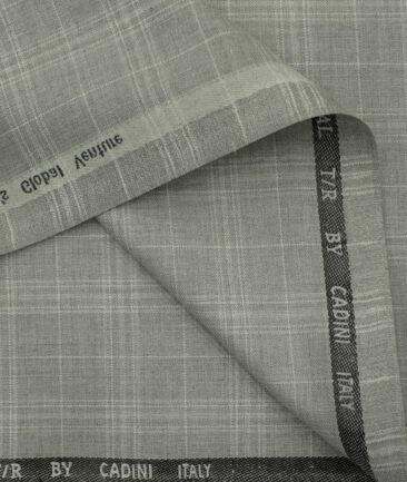 Cadini Men's Terry Rayon Checks 3.75 Meter Unstitched Suiting Fabric (Light Worsted Grey)