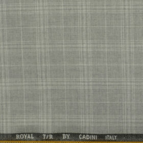 Cadini Men's Terry Rayon Checks 3.75 Meter Unstitched Suiting Fabric (Light Worsted Grey)