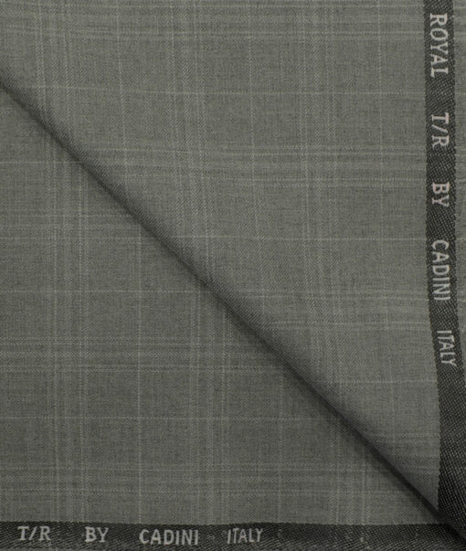 Cadini Men's Terry Rayon Checks 3.75 Meter Unstitched Suiting Fabric (Worsted Grey)