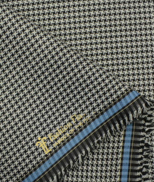 Fashion Flair Men's Terry Rayon Houndstooth 3.75 Meter Unstitched Suiting Fabric (White & Black)