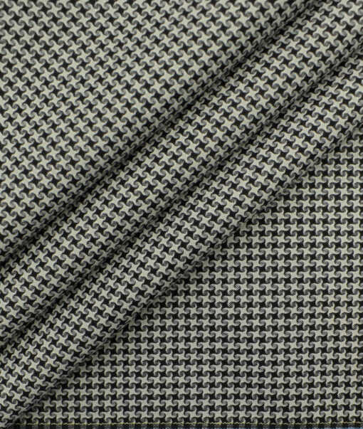 Fashion Flair Men's Terry Rayon Houndstooth 3.75 Meter Unstitched Suiting Fabric (White & Black)