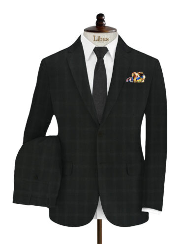 Italian Channel Men's Terry Rayon Checks 3.75 Meter Unstitched Suiting Fabric (Black)