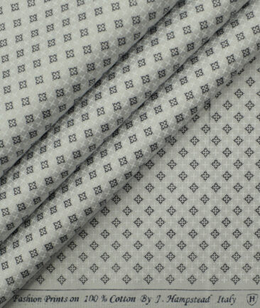 J.Hampstead Men's Cotton Printed 2.25 Meter Unstitched Shirting Fabric (Light Grey)