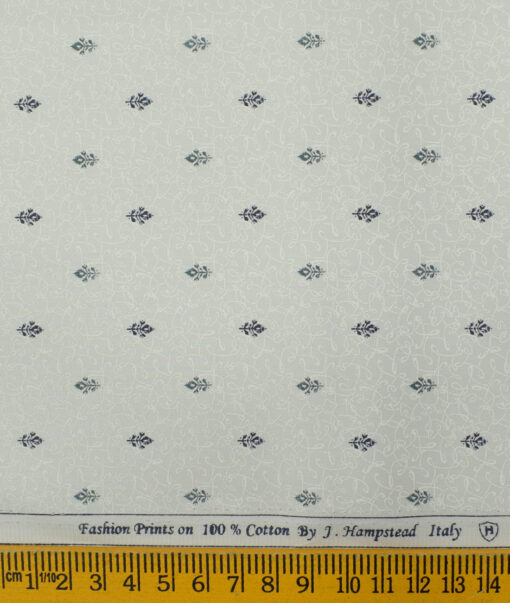 J.Hampstead Men's Cotton Printed 2.25 Meter Unstitched Shirting Fabric (Light Grey)