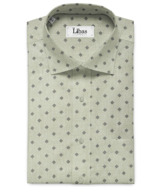 J.Hampstead Men's Cotton Printed 2.25 Meter Unstitched Shirting Fabric (White & Green)