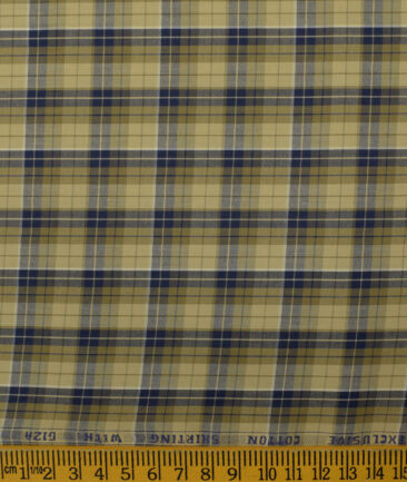 J.Hampstead Men's Giza Cotton Checks 2.25 Meter Unstitched Shirting Fabric (Beige & Blue)