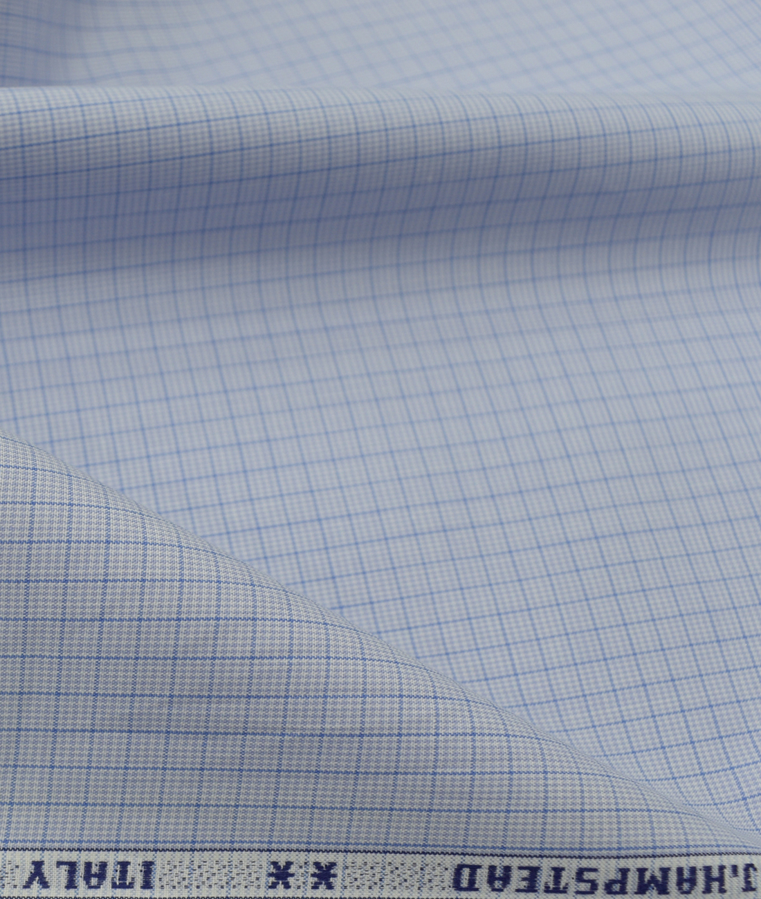 J.Hampstead Men's Giza Cotton Checks 2.25 Meter Unstitched Shirting Fabric (Sky Blue)