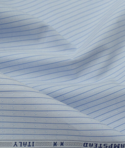 J.Hampstead Men's  Cotton Striped 2.25 Meter Unstitched Shirting Fabric (Sky Blue)