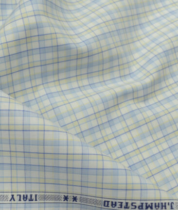 J.Hampstead Men's  Cotton Checks 2.25 Meter Unstitched Shirting Fabric (White)