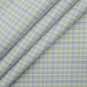 J.Hampstead Men's  Cotton Checks 2.25 Meter Unstitched Shirting Fabric (White)