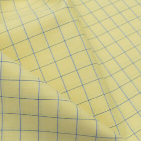 J.Hampstead Men's Giza Cotton Checks 2.25 Meter Unstitched Shirting Fabric (Yellow)