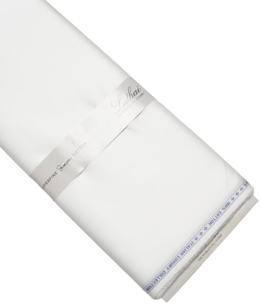 Luthai 2 Ply 120's Supima Cotton Solids Unstitched Shirt or Kurta Pajama Fabric (White) - Image 5
