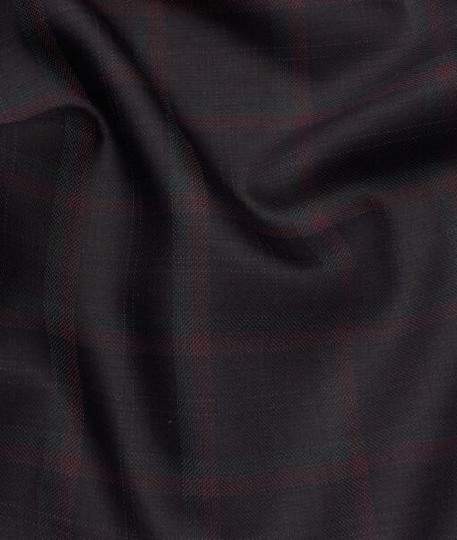 Marcellino Men's Terry Rayon Checks 3.75 Meter Unstitched Suiting Fabric (Wine)