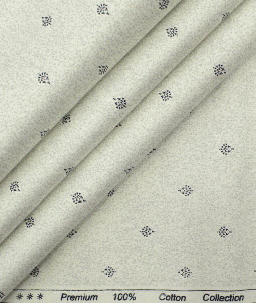 Nemesis Men's Premium Cotton Printed 2.25 Meter Unstitched Shirting Fabric (White & Grey)