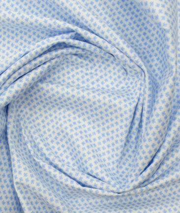 Nemesis Men's Premium Cotton Printed 2.25 Meter Unstitched Shirting Fabric (White & Sky Blue)